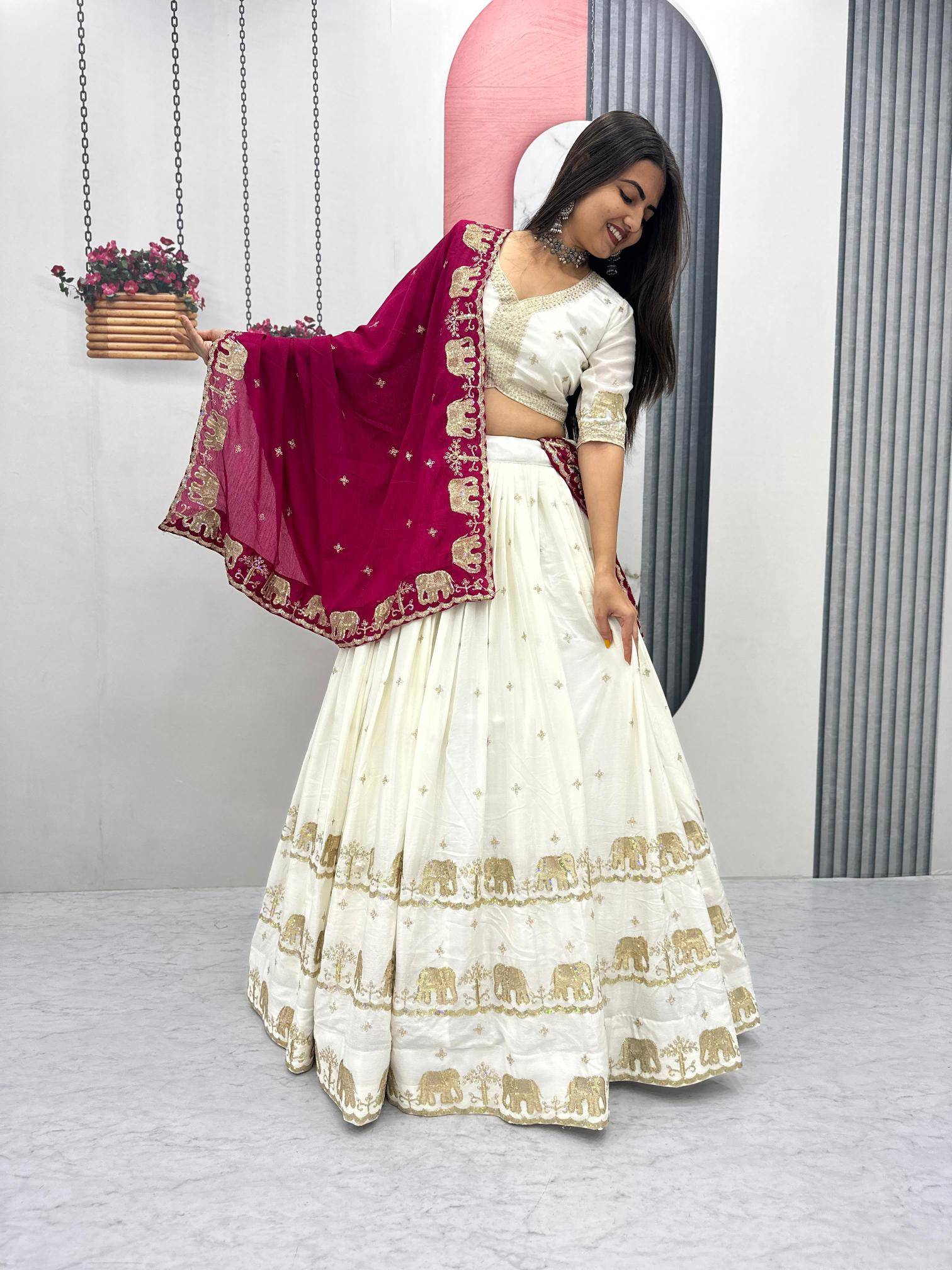Tapi-300 chinon White Designer Lehenga choli exporter